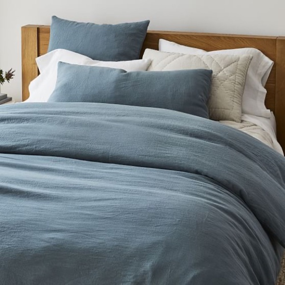 West Elm European Flax Linen Duvet Cover Ocean Queen size NWOT